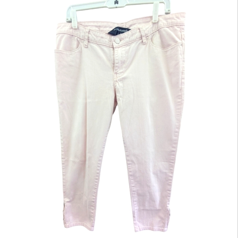 Norma Kamali Pale Pink Stretch Zip side hem jeans Size 10 EUC